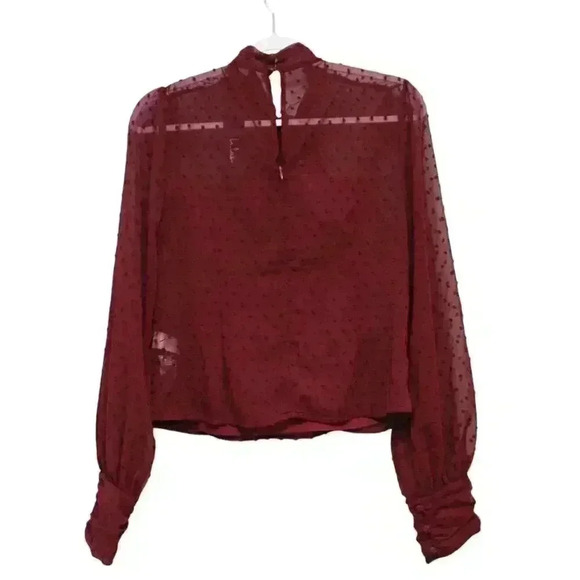 NWT Lulus Blouse Size Medium Textured Swiss Dot Sheer Mesh Keyhole Chiffon - Picture 9 of 16